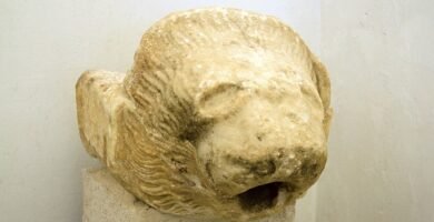 Gárgola griega con cabeza de león
